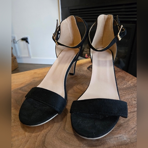 unbranded Shoes - DONATED - Black Velvet Open Toe Sandals with 3" Heels and Adjustable Ankle Strap